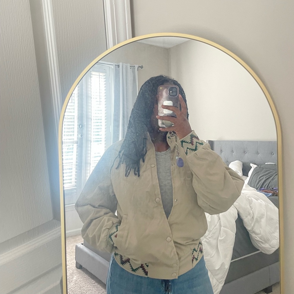 Beige Jacket with Green Accents